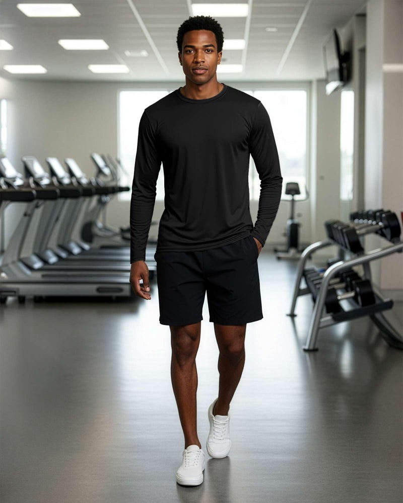 REALESSENTIALS Real Essentials 4 Pack: Mens Long Sleeve Dry Fit T Shirts Hiking Fishing Workout Gym Work Sun UPF 50 Wicking Running Tee, Set 8, Small - Image 4